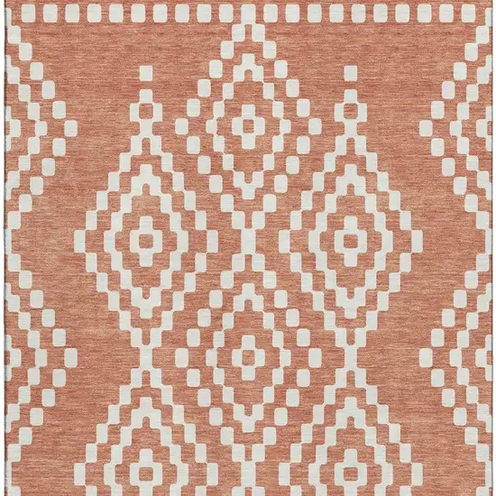 Salmon And Ivory Geometric Washable Area Rug With UV Protection Photo 4