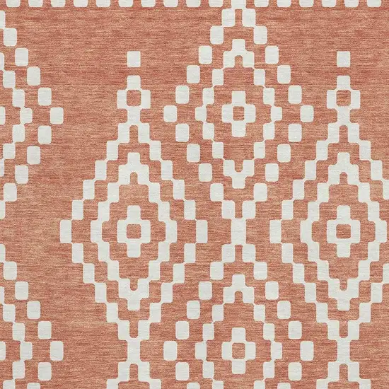 Salmon And Ivory Geometric Washable Area Rug With UV Protection Photo 3