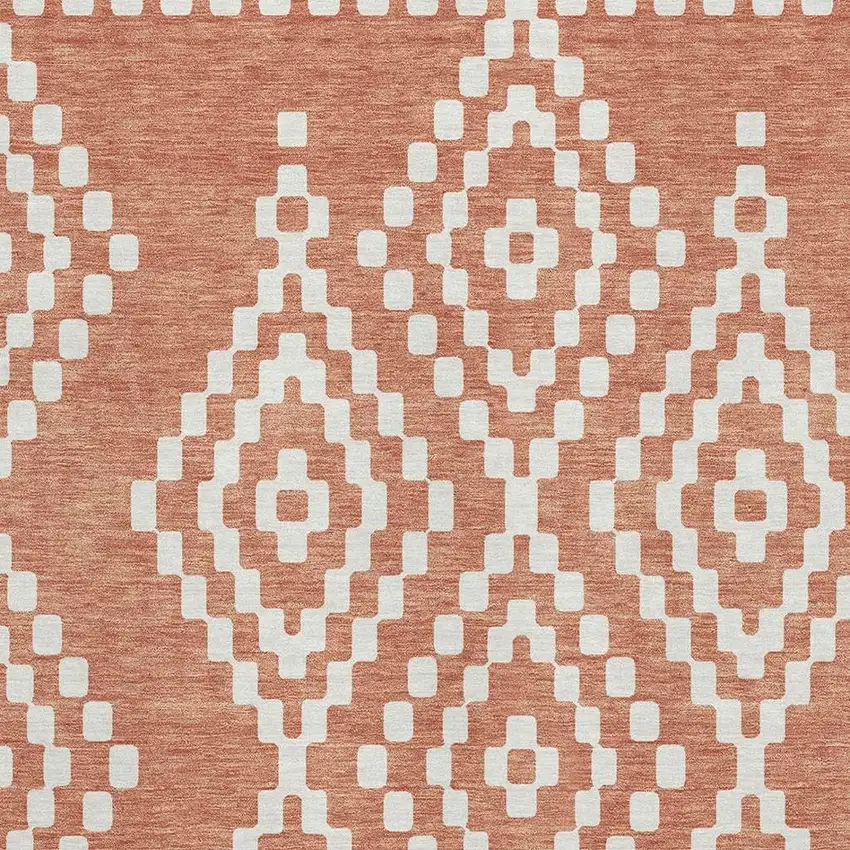 Salmon And Ivory Geometric Washable Area Rug With UV Protection Photo 3