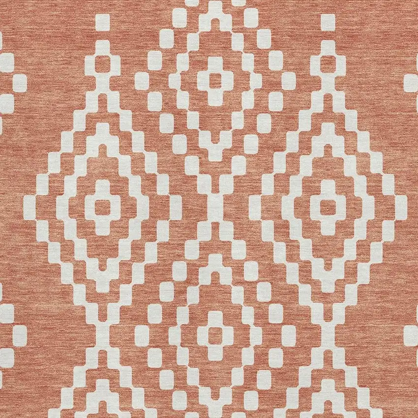 Salmon And Ivory Geometric Washable Area Rug With UV Protection Photo 3