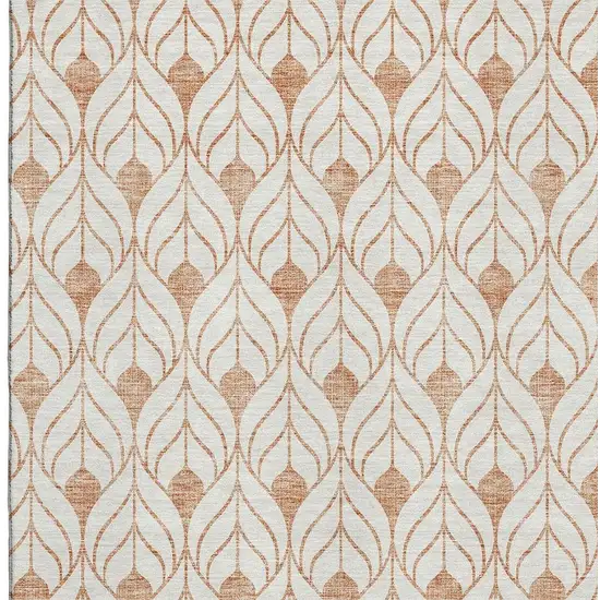 Salmon And Ivory Geometric Washable Area Rug With UV Protection Photo 2