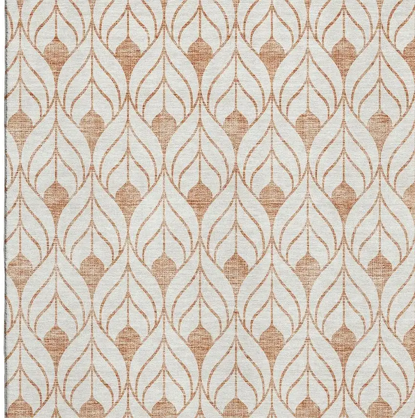 Salmon And Ivory Geometric Washable Area Rug With UV Protection Photo 2