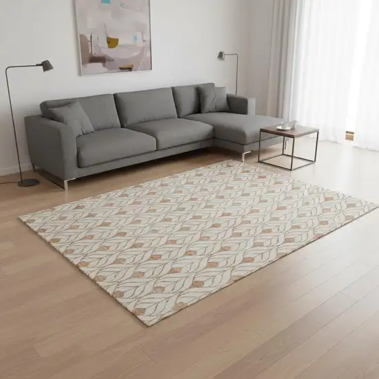 Salmon And Ivory Geometric Washable Area Rug With UV Protection Photo 2