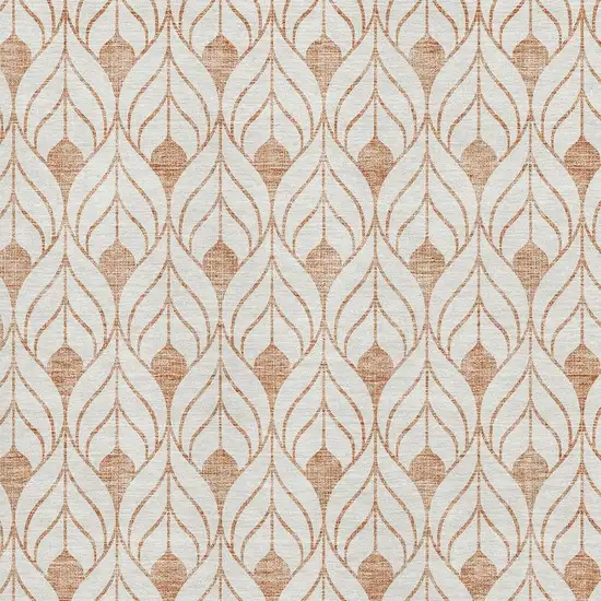 Salmon And Ivory Geometric Washable Area Rug With UV Protection Photo 2