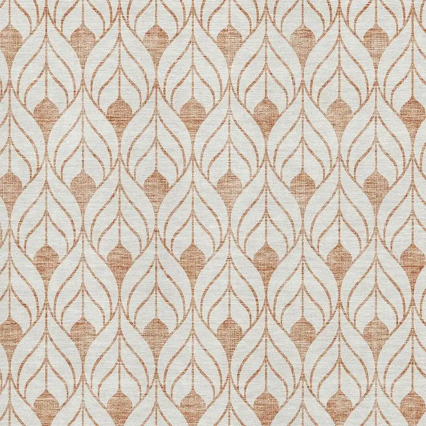 Salmon And Ivory Geometric Washable Area Rug With UV Protection Photo 2