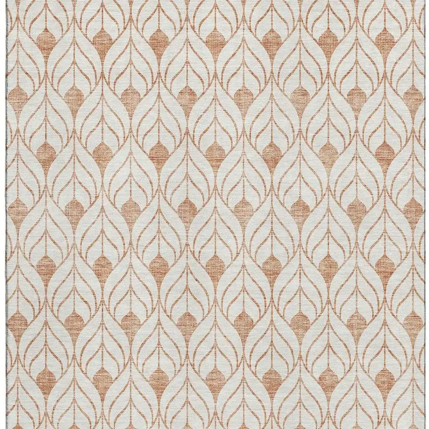 Salmon And Ivory Geometric Washable Area Rug With UV Protection Photo 3