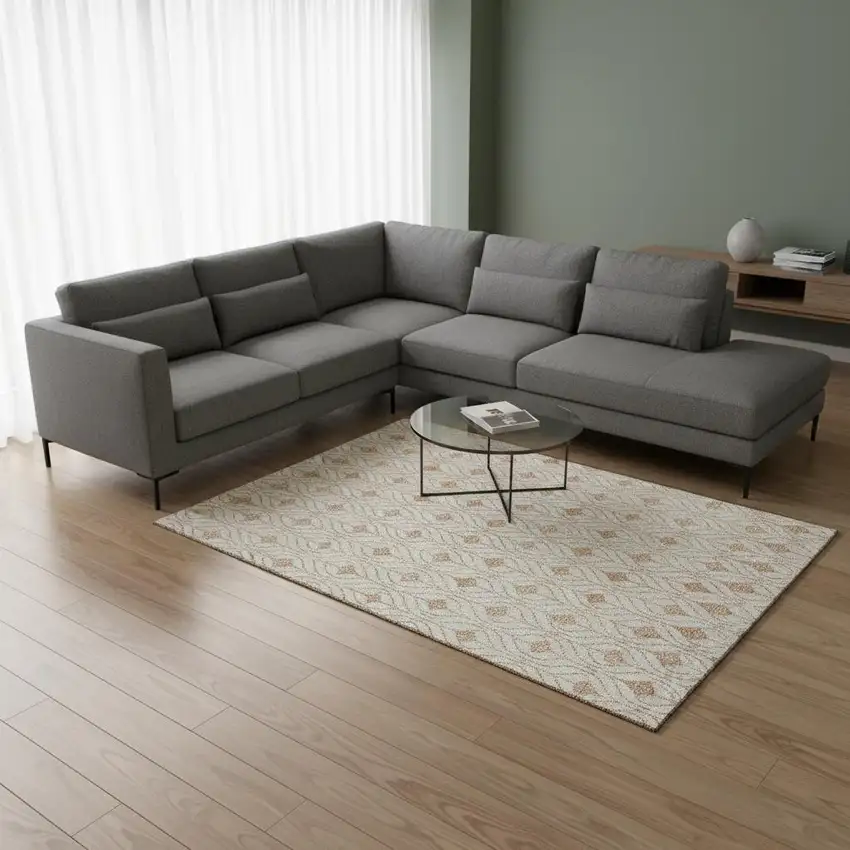 Salmon And Ivory Geometric Washable Area Rug With UV Protection Photo 2