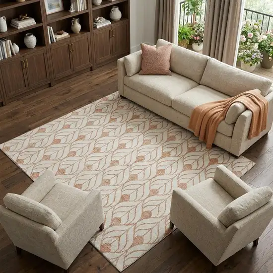 Salmon And Ivory Geometric Washable Area Rug With UV Protection Photo 1