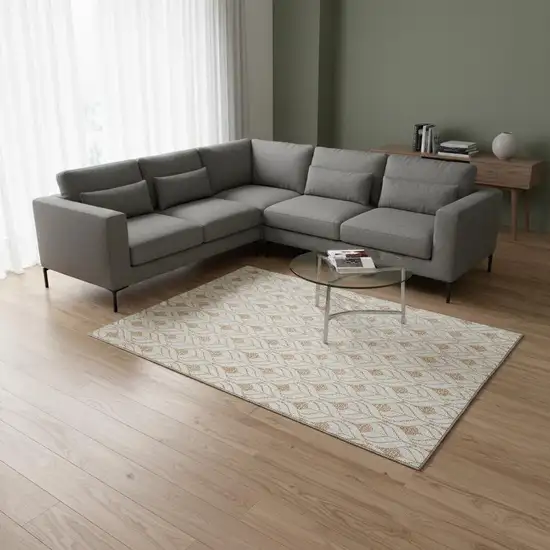 Salmon And Ivory Geometric Washable Area Rug With UV Protection Photo 2