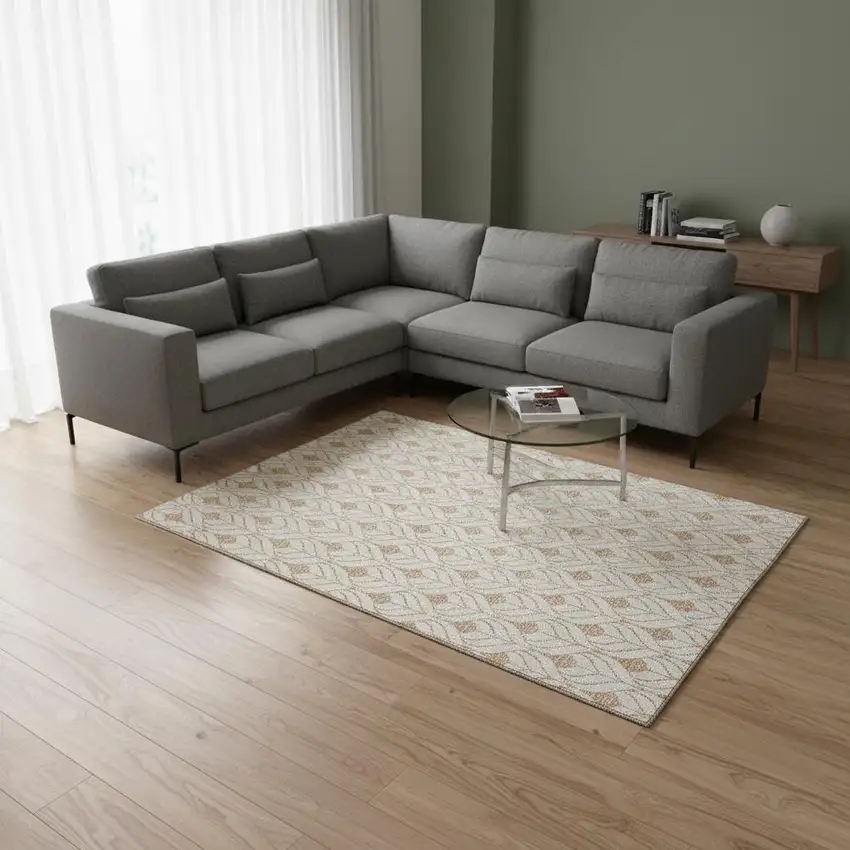 Salmon And Ivory Geometric Washable Area Rug With UV Protection Photo 2