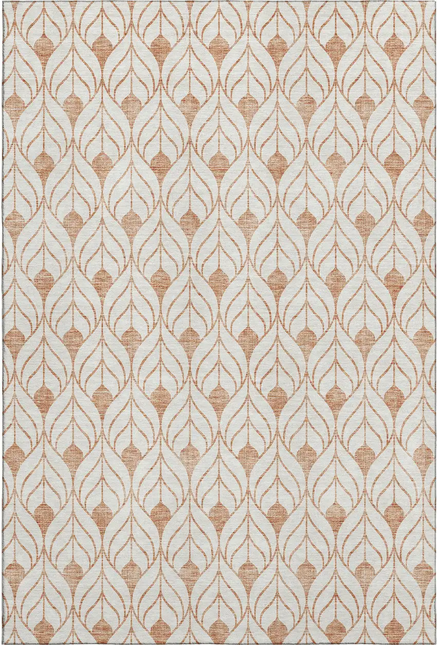 Salmon And Ivory Geometric Washable Area Rug With UV Protection Photo 1