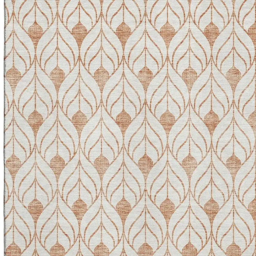 Salmon And Ivory Geometric Washable Area Rug With UV Protection Photo 3