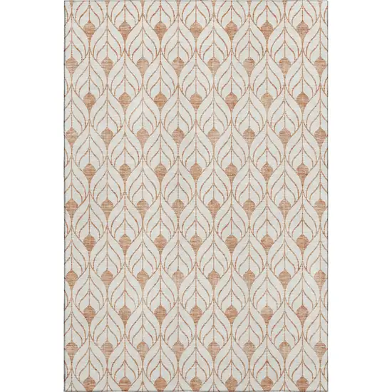 Salmon And Ivory Geometric Washable Area Rug With UV Protection Photo 1