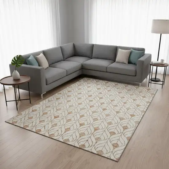 Salmon And Ivory Geometric Washable Area Rug With UV Protection Photo 2