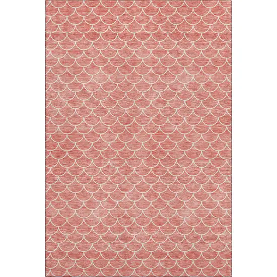 Salmon And Ivory Geometric Washable Area Rug With UV Protection Photo 1
