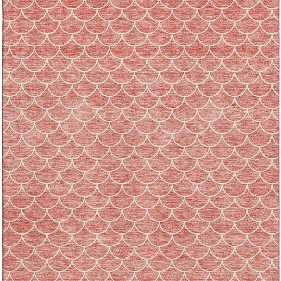 Salmon And Ivory Geometric Washable Area Rug With UV Protection Photo 3