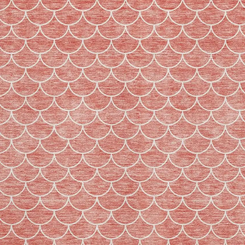 Salmon And Ivory Geometric Washable Area Rug With UV Protection Photo 2