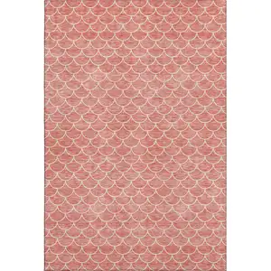 Photo of Salmon And Ivory Geometric Washable Area Rug With UV Protection