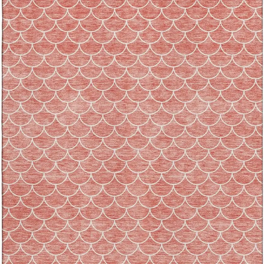 Salmon And Ivory Geometric Washable Area Rug With UV Protection Photo 3