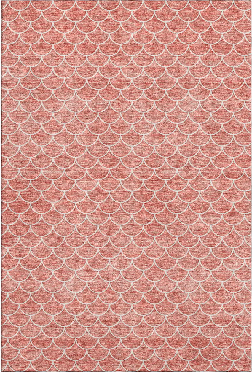 Salmon And Ivory Geometric Washable Area Rug With UV Protection Photo 1