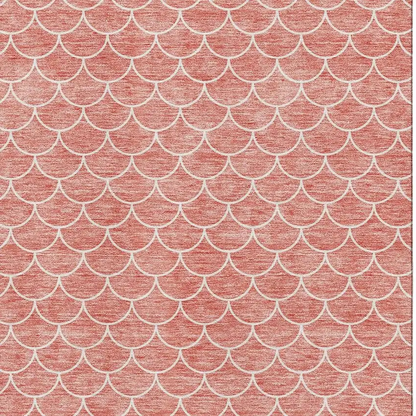Salmon And Ivory Geometric Washable Area Rug With UV Protection Photo 2