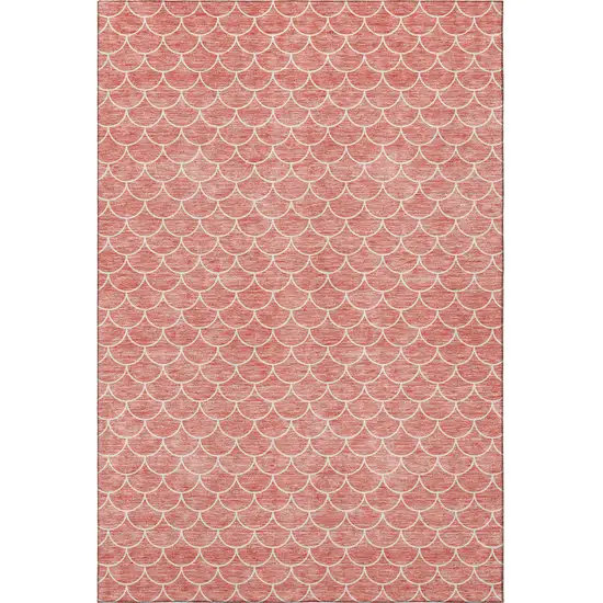 Salmon And Ivory Geometric Washable Area Rug With UV Protection Photo 3