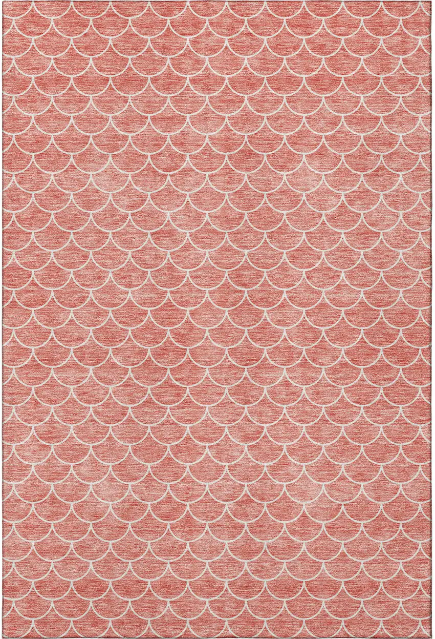 Salmon And Ivory Geometric Washable Area Rug With UV Protection Photo 3