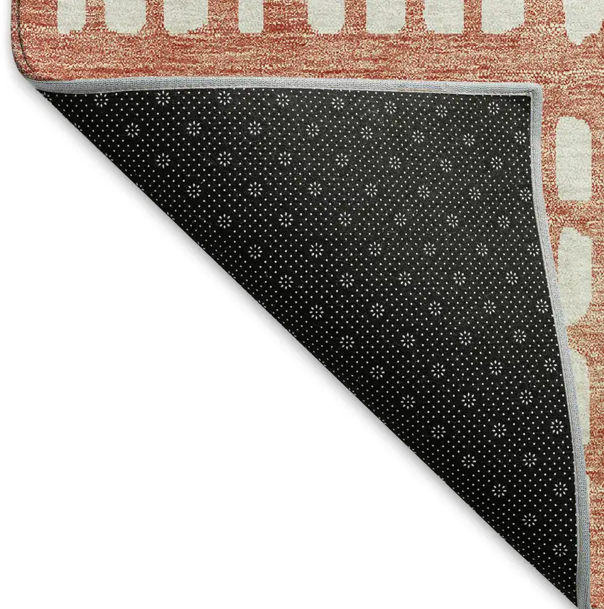 Salmon And Ivory Geometric Washable Area Rug With UV Protection Photo 5