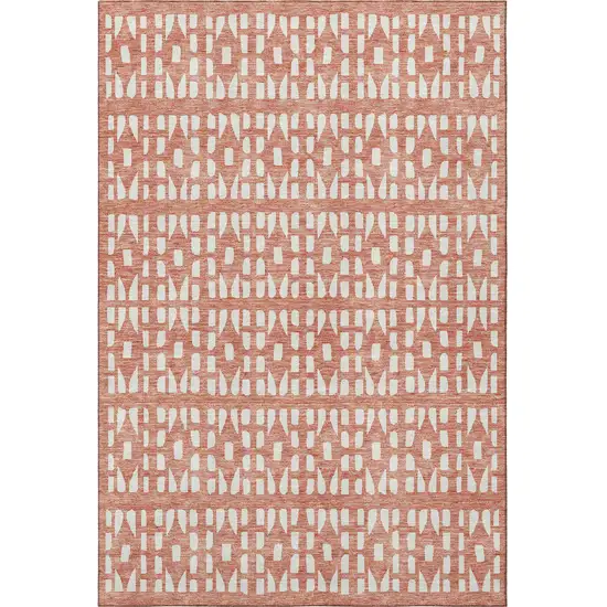 Salmon And Ivory Geometric Washable Area Rug With UV Protection Photo 2