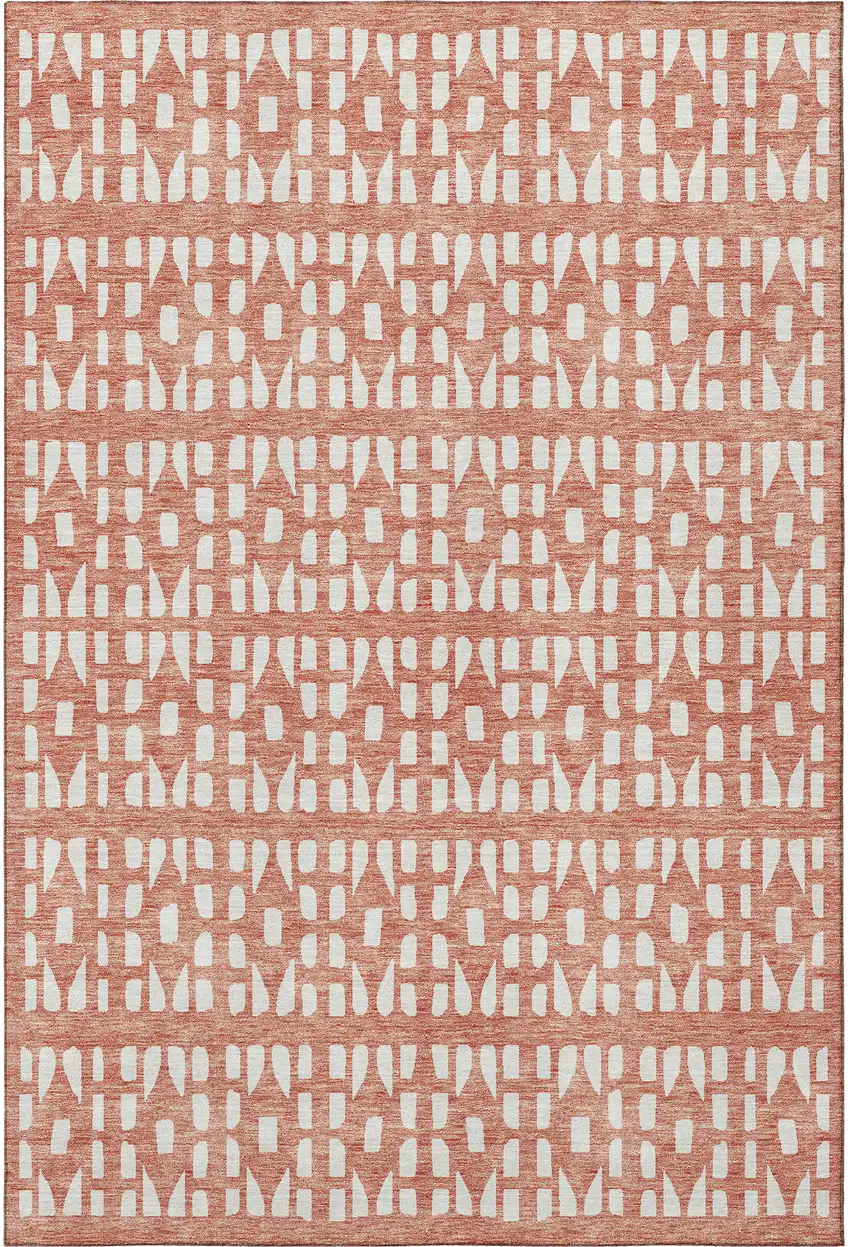 Salmon And Ivory Geometric Washable Area Rug With UV Protection Photo 2