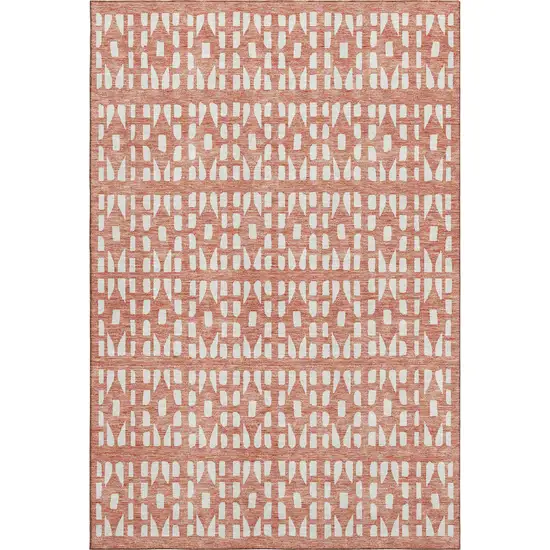 Salmon And Ivory Geometric Washable Area Rug With UV Protection Photo 1
