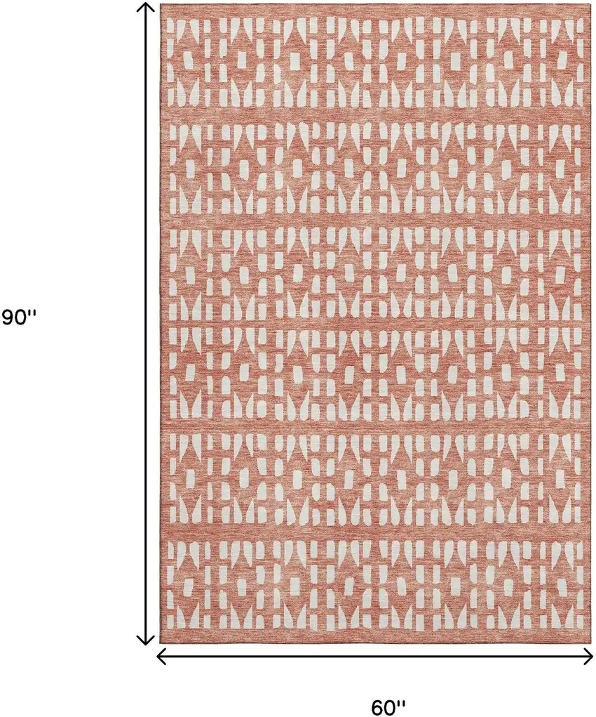 Salmon And Ivory Geometric Washable Area Rug With UV Protection Photo 9