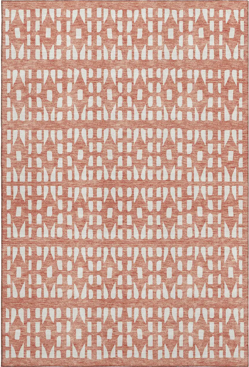 Salmon And Ivory Geometric Washable Area Rug With UV Protection Photo 1
