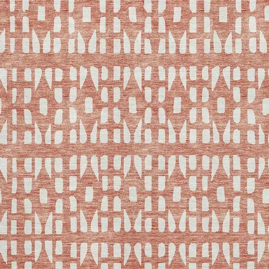 Salmon And Ivory Geometric Washable Area Rug With UV Protection Photo 2