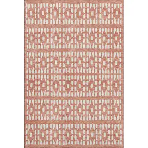 Photo of Salmon And Ivory Geometric Washable Area Rug With UV Protection