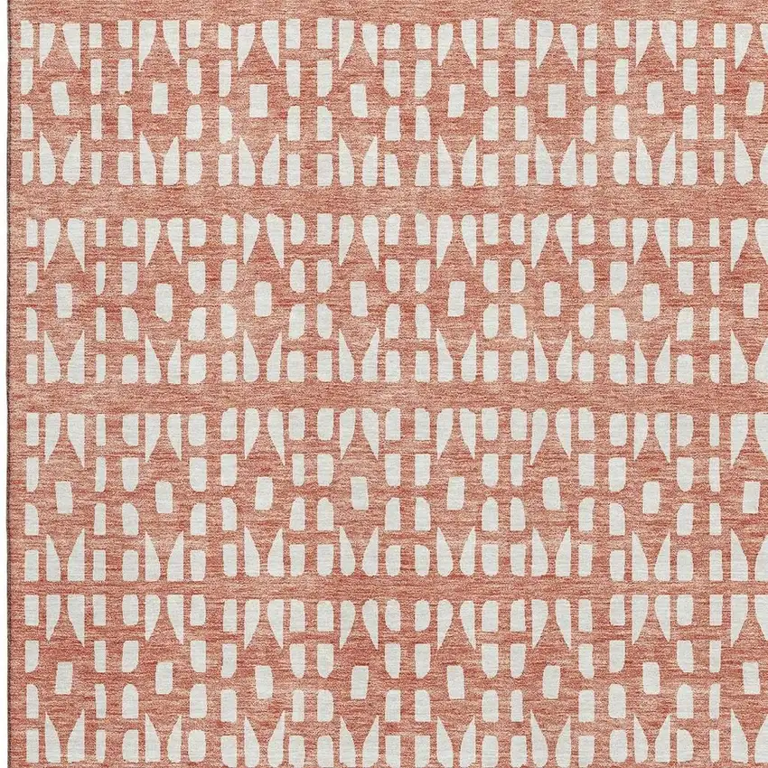 Salmon And Ivory Geometric Washable Area Rug With UV Protection Photo 3