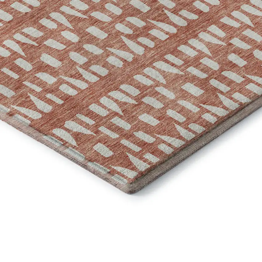 Salmon And Ivory Geometric Washable Area Rug With UV Protection Photo 7