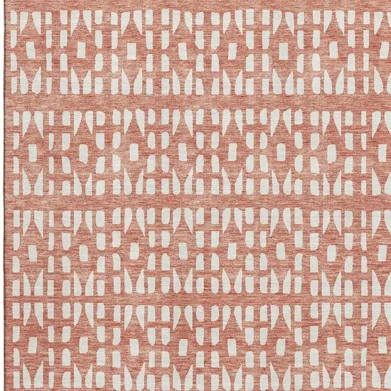 Salmon And Ivory Geometric Washable Area Rug With UV Protection Photo 3