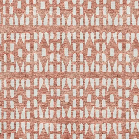 Salmon And Ivory Geometric Washable Area Rug With UV Protection Photo 2