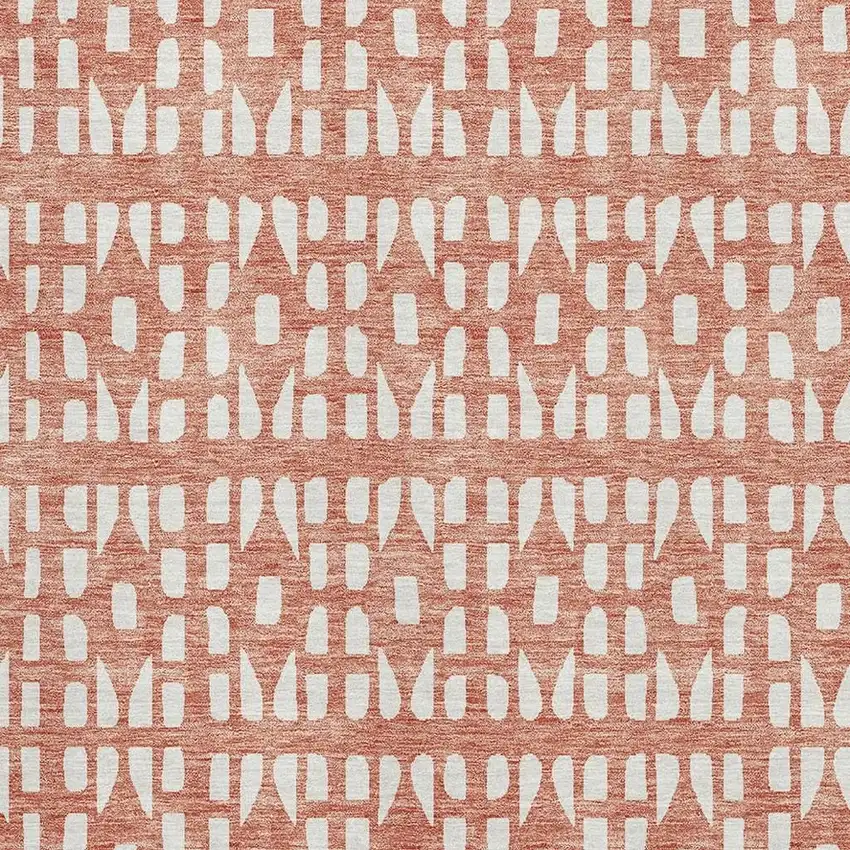 Salmon And Ivory Geometric Washable Area Rug With UV Protection Photo 2