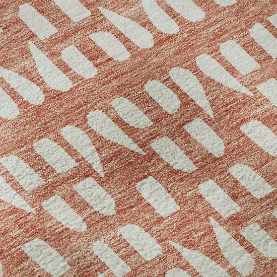 Salmon And Ivory Geometric Washable Area Rug With UV Protection Photo 9