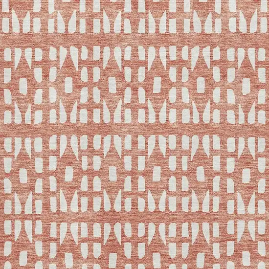 Salmon And Ivory Geometric Washable Area Rug With UV Protection Photo 2