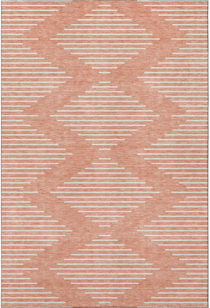 Salmon And Ivory Geometric Washable Area Rug With UV Protection Photo 3
