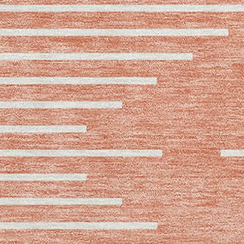 Salmon And Ivory Geometric Washable Area Rug With UV Protection Photo 2
