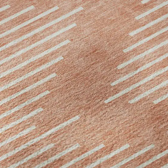 Salmon And Ivory Geometric Washable Area Rug With UV Protection Photo 9