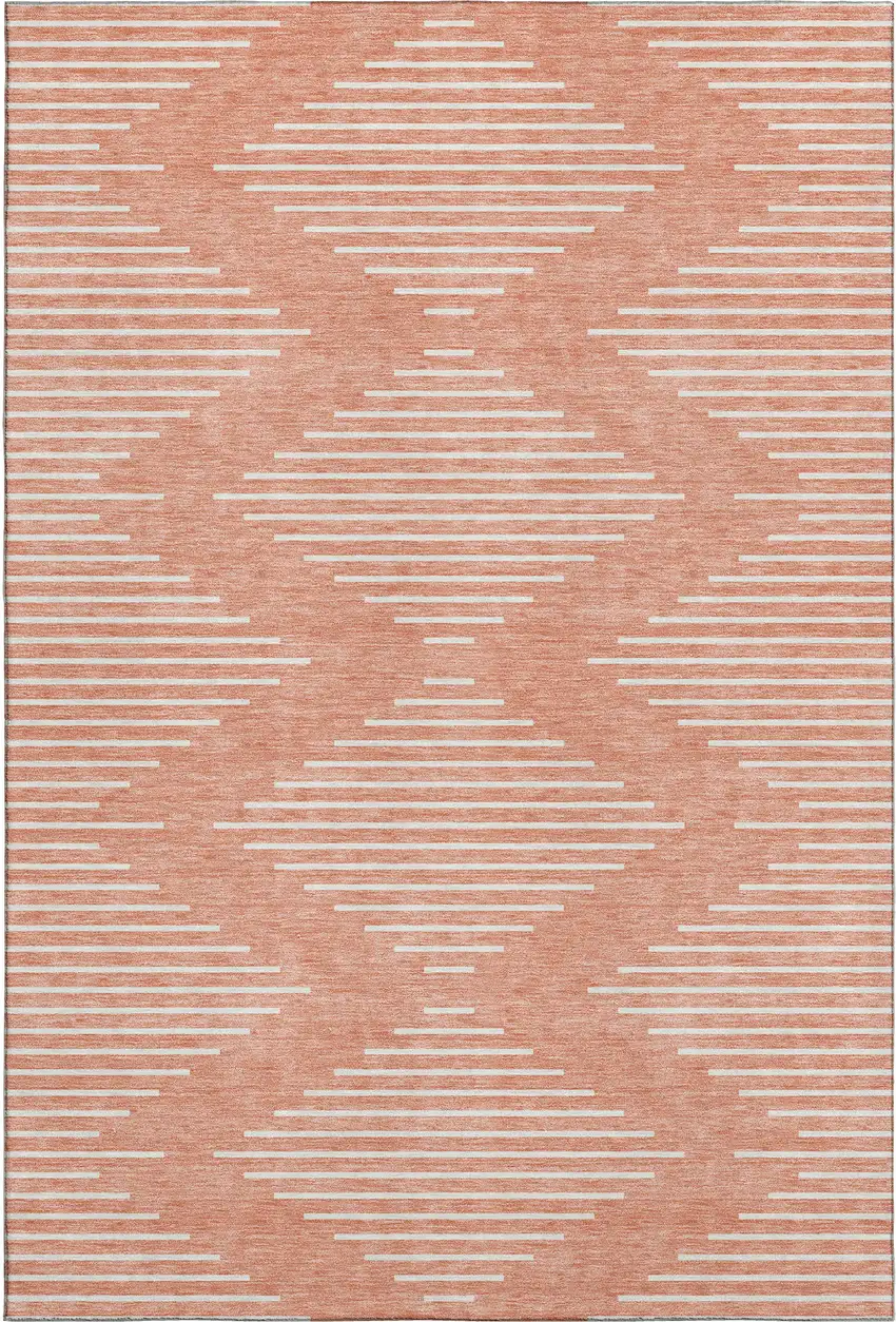 Salmon And Ivory Geometric Washable Area Rug With UV Protection Photo 1