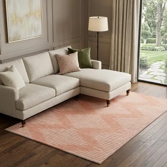 Salmon And Ivory Geometric Washable Area Rug With UV Protection Photo 1