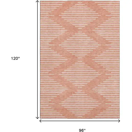 Salmon And Ivory Geometric Washable Area Rug With UV Protection Photo 8