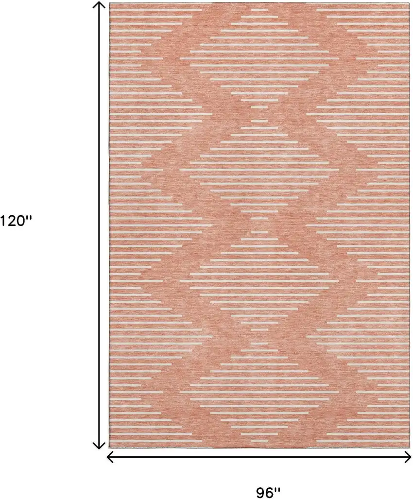Salmon And Ivory Geometric Washable Area Rug With UV Protection Photo 8