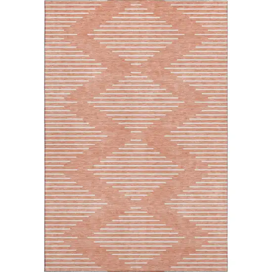Salmon And Ivory Geometric Washable Area Rug With UV Protection Photo 1